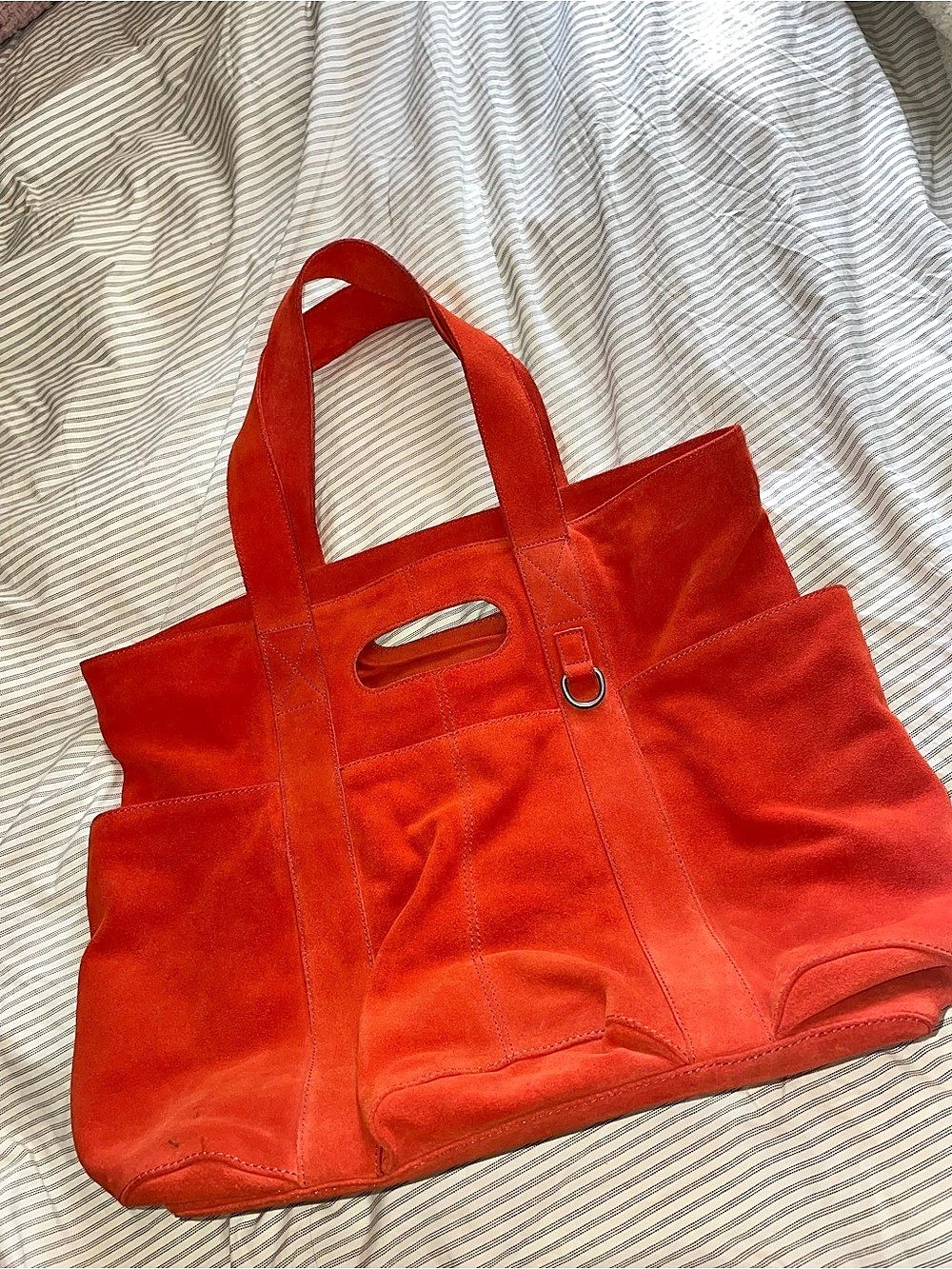 Free People suede Tote Bag in bright orange